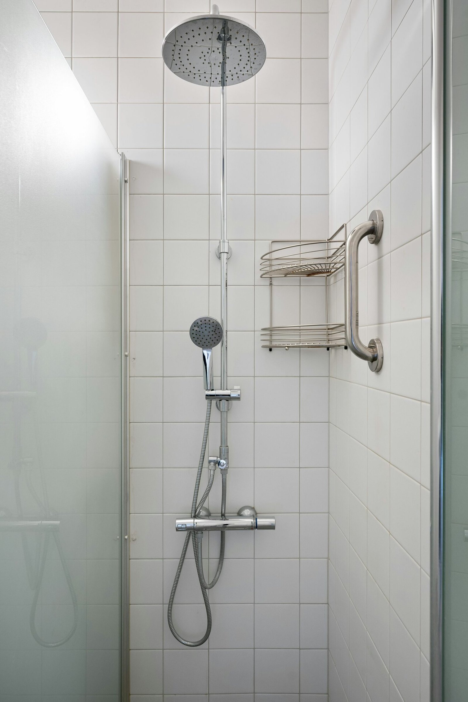 Shower and water outlet in a vacant London property during Legionella checks before reoccupation